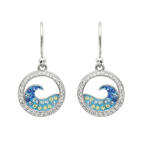 Blue Wave Drop Earrings with Aqua Crystals