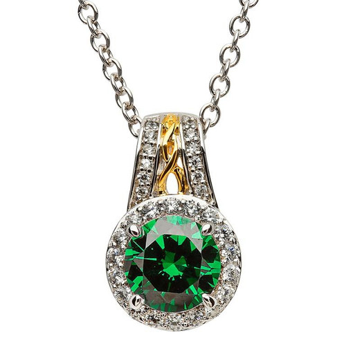 Silver Green CZ Halo Necklace