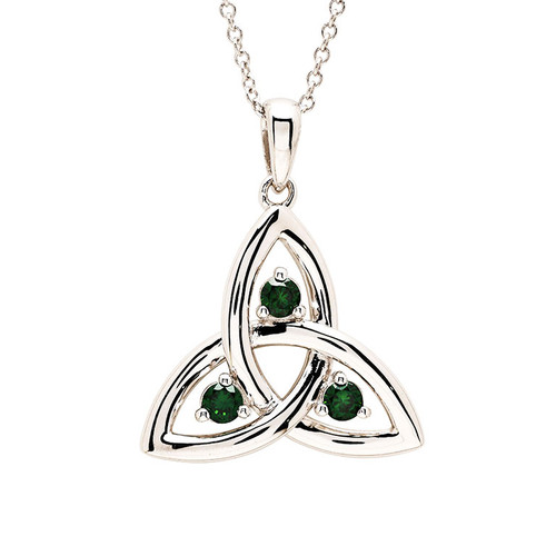 Sterling Silver with Green Cubic Zirconia Trinity Knot Necklace