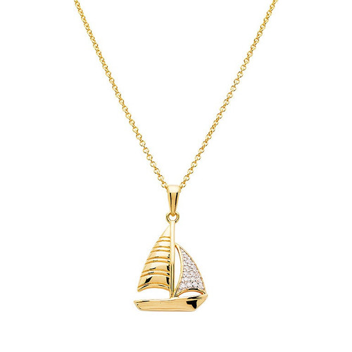 14K Gold Vermeil Sailboat Necklace with Cubic Zirconias