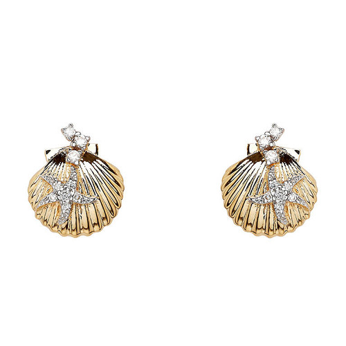 14kt Gold Lab Grown Diamond Shell Earrings