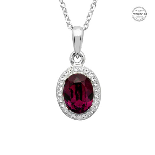 Sterling Silver Oval Halo Pendant Adorned With Crystal