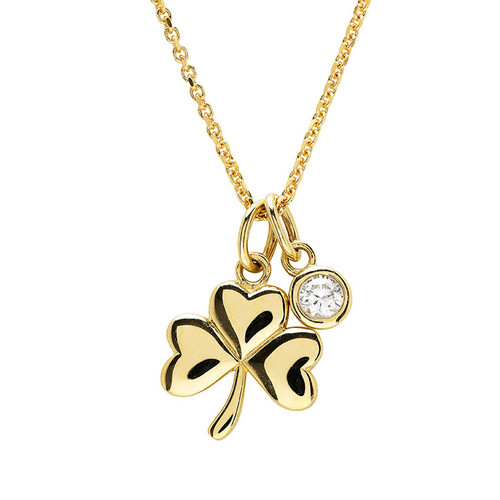 14kt Gold and Lab Diamonds Shamrock Necklace