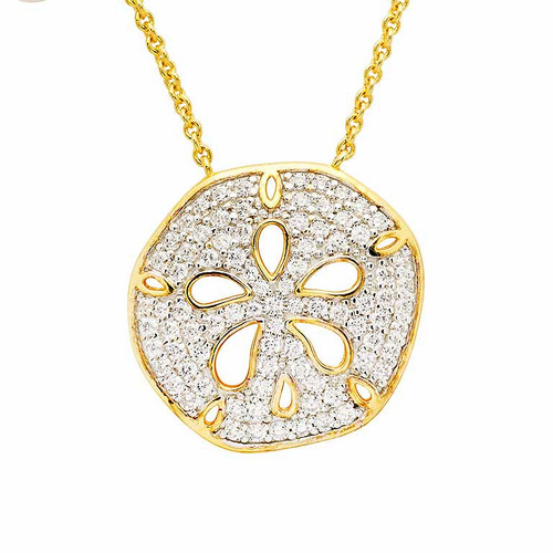 14KT Gold Vermeil Pearl Sand Dollar Necklace with White Cubic Zirconia