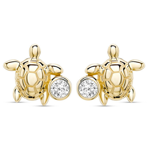 14kt Gold Lab-Grown Diamonds Mini Turtle Stud Earrings