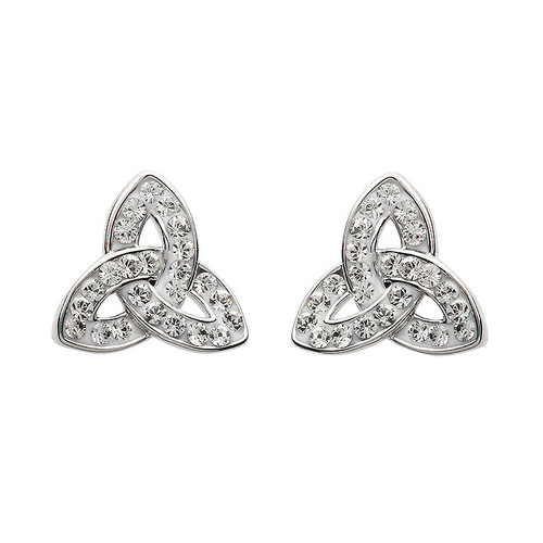 Platinum Plate White Trinity Stud Earrings Swarovski