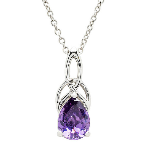 Sterling Silver Cubic Zirconia Amethyst Trinity Knot Necklace