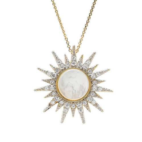 14kt Gold Lab Grown Diamond with Mother of Pearl Sun Necklace