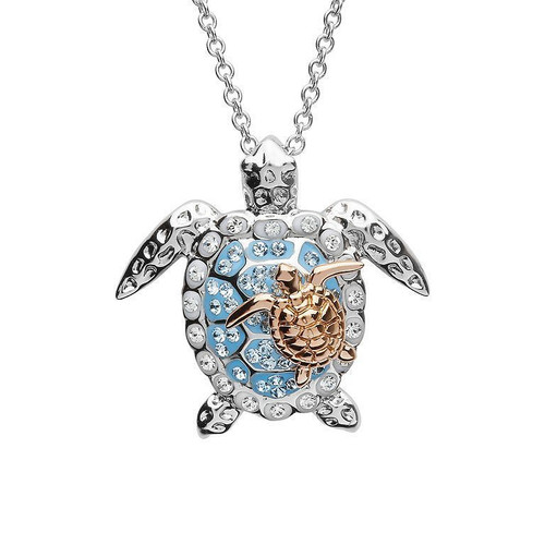 Turtle Necklace Mother & Baby With Crystals