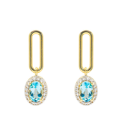 14kt Gold Vermeil Genuine Blue Topaz Halo Drop Earrings