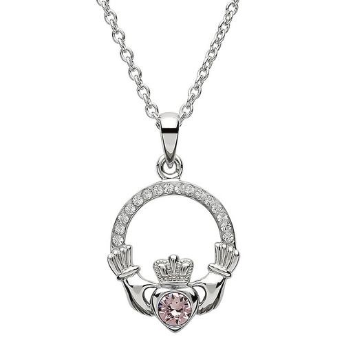 Platinum Plated June Claddagh Pendant Swarovski