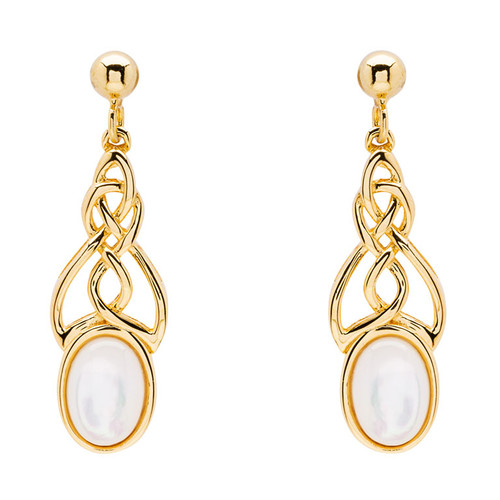 14KT Gold Vermeil Mother of Pearl Irish Trinity Knot Earrings