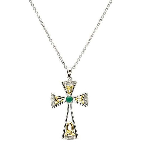 Trinity Knot Emerald and Diamond Celtic Cross