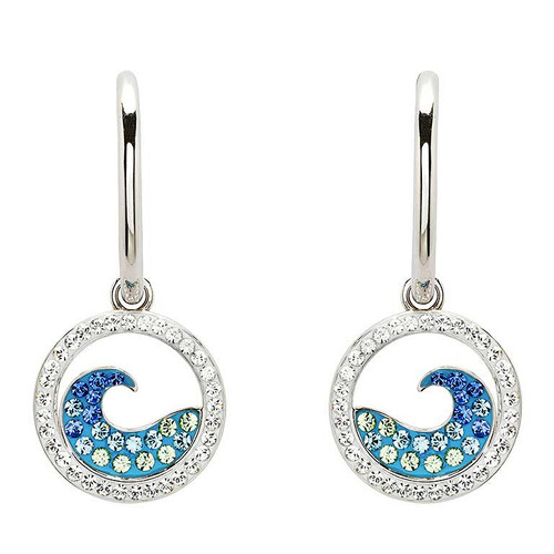 Sterling Silver Sapphire Aquamarine Crystal Wave Earrings