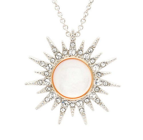 Sterling Silver Mother of Pearl Sun Pendant with White Crystals and Rose Gold