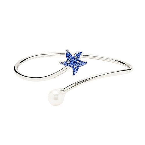 Sterling Silver Pearl with Sapphire Crystal Star Fish Bangle