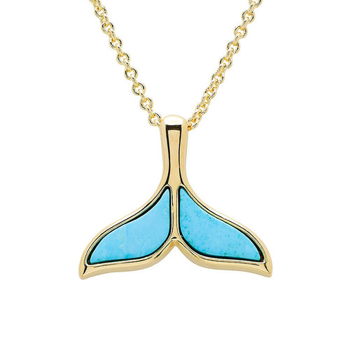 14K Gold Vermeil Mini Whale Tail Necklace With Turquoise