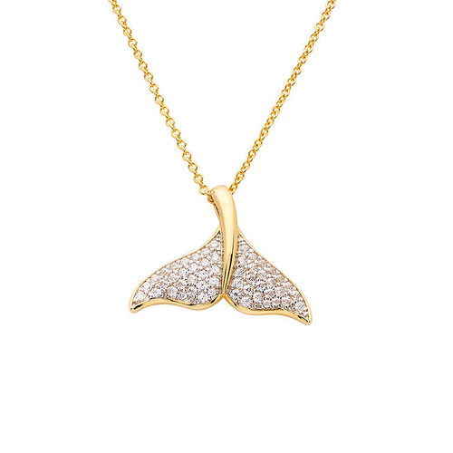 14K Gold Vermeil Whale Tail Necklace with Cubic Zirconias