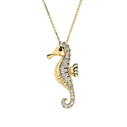 14kt Gold Lab Grown Diamond Seahorse Necklace