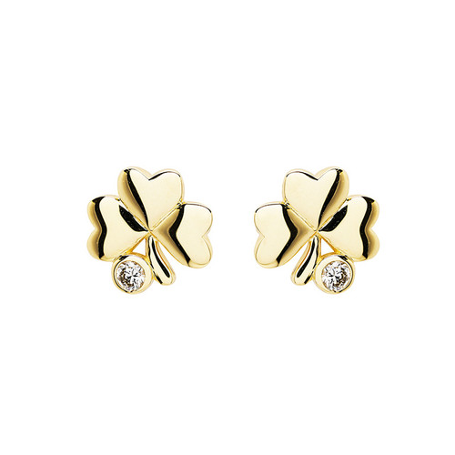 14kt Gold and Lab Diamonds Shamrock Earrings