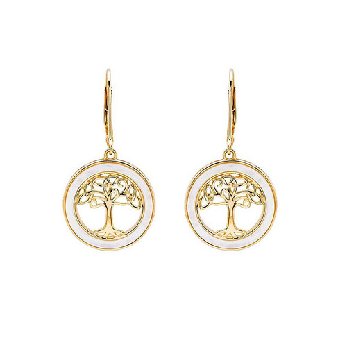 14KT Gold Vermeil Mother of Pearl Celtic Tree of Life Earrings