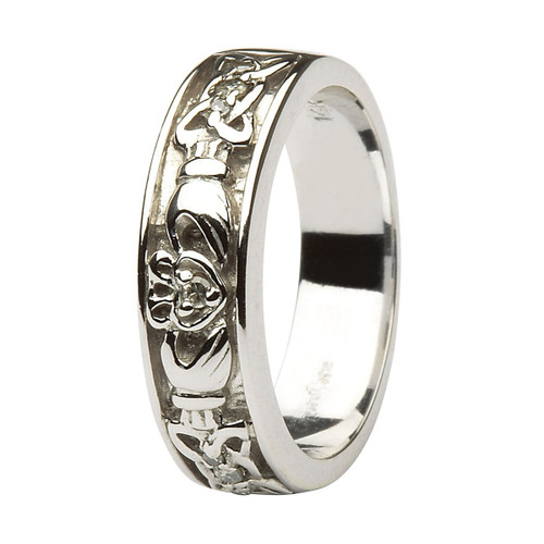 Claddagh Wedding Band Ladies Diamonds Set with Celtic Knotwork