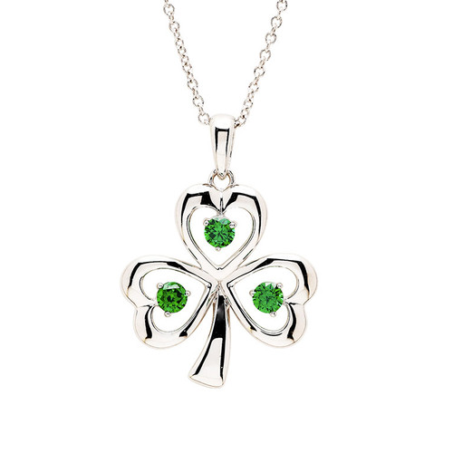 Sterling Silver with Emerald Cubic Zirconia Shamrock Necklace