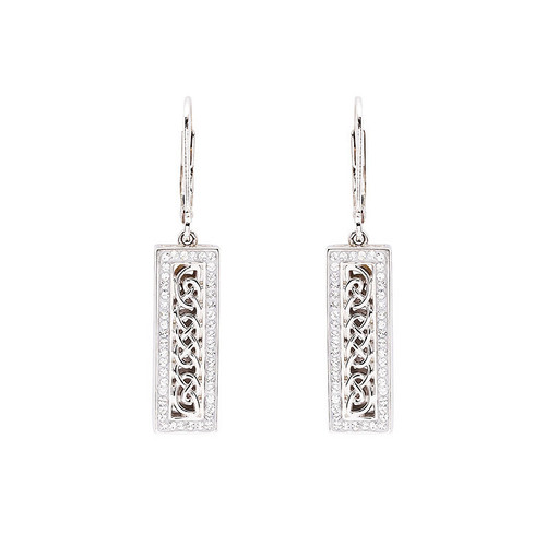 Sterling Silver Celtic Ingot Earrings with White Crystals
