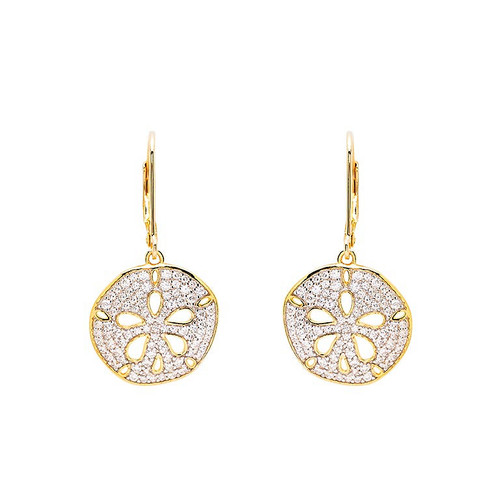 14K Gold Vermeil Sand Dollar Earrings with Cubic Zirconias