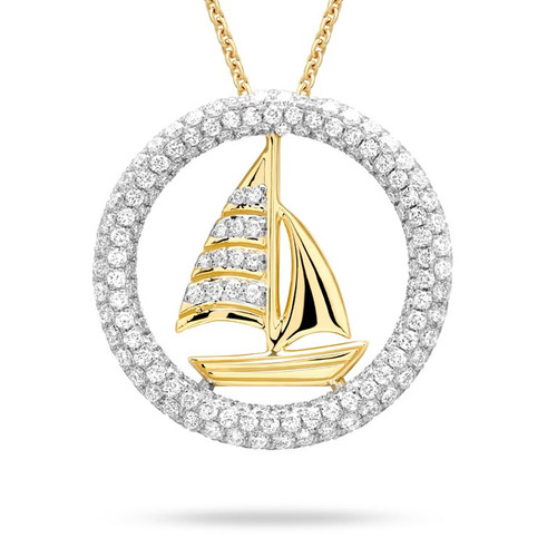 14kt Gold Lab Diamond Sail Boat Necklace