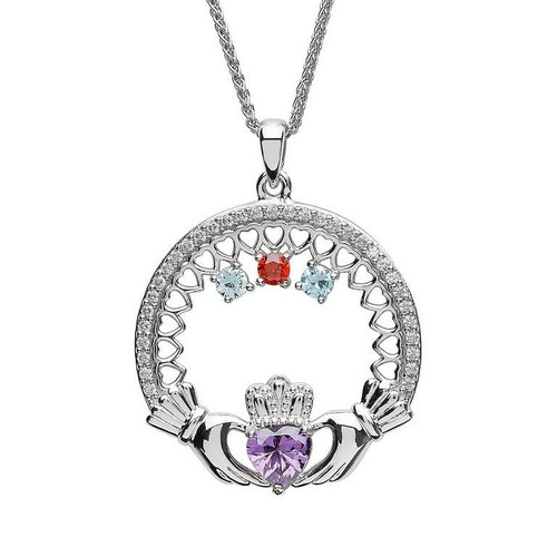 Three Stone Family Claddagh Pendant