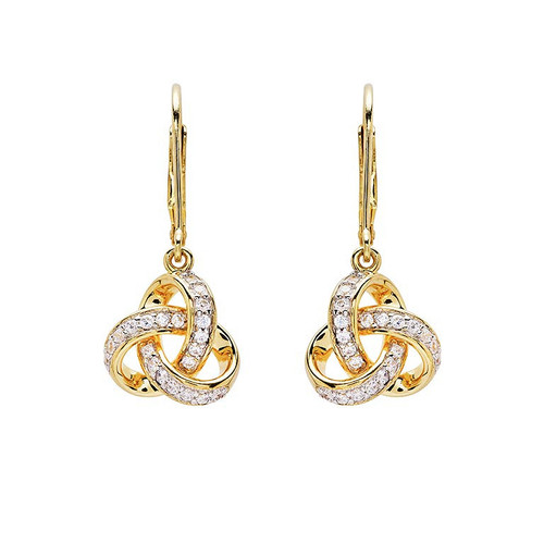 14KT Gold Vermeil Drop Celtic Knot Earring Studded With White Cubic Zirconias
