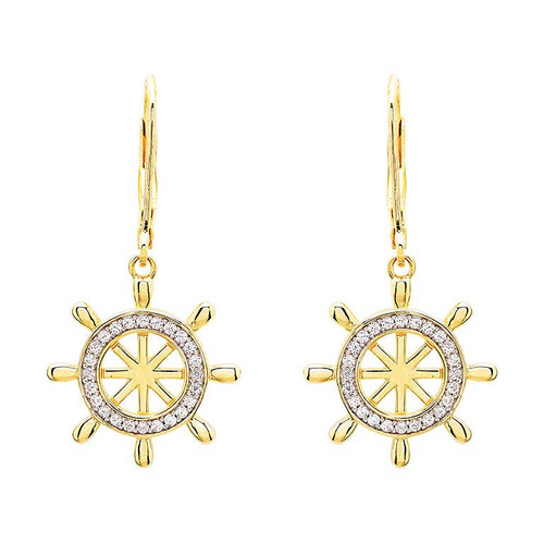 14kt Gold Vermeil Ship wheel Drop Earrings