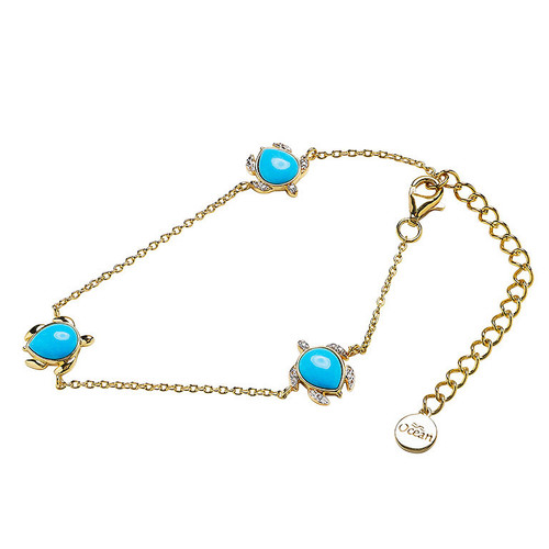 14K Gold Vermeil Mini Turtle Bracelet Turquoise and Lab Sapphire
