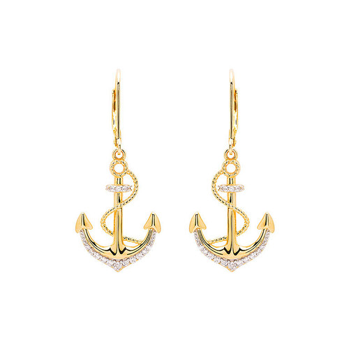 14K Gold Vermeil Anchor Earrings with Cubic Zirconias