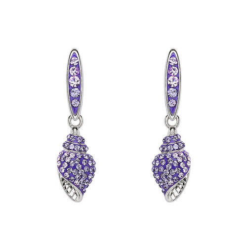 Sterling Silver Shell Earrings with Violet Crystals