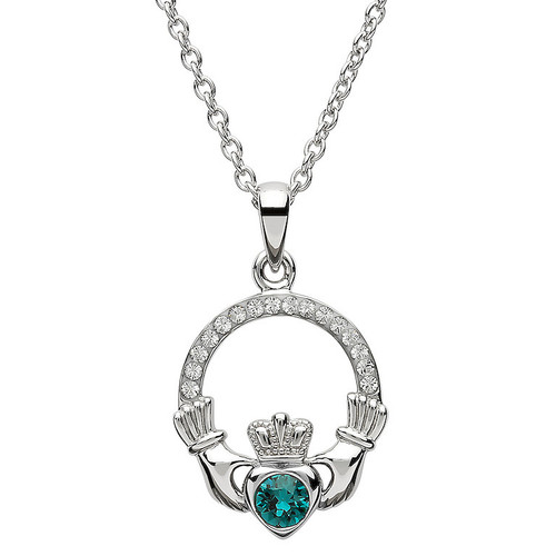 Platinum Plated May Claddagh Pendant Swarovski