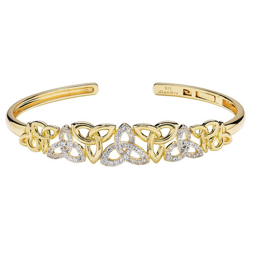 14kt Gold Vermeil and Lab White Sapphire Trinity Knot Bangle