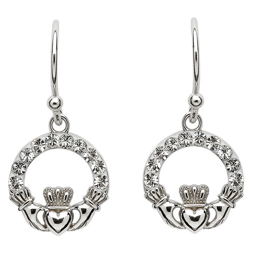 Claddagh Earrings Adorned With Crystals