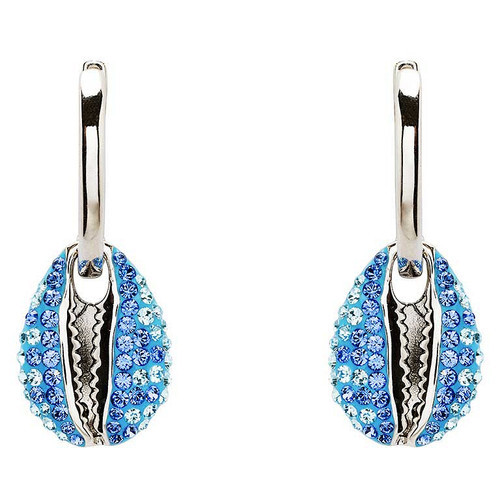 Sterling Silver Sapphire Aquamarine Crystal Cowrie Shell Earrings