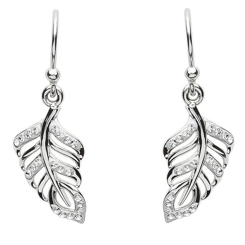 Silver Leaf Style Earrings Adorned With Crystals