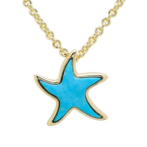 14K Gold Vermeil Mini Starfish Necklace With Turquoise
