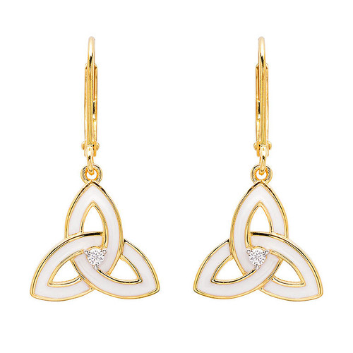 Gold Vermeil White Enamel Celtic Trinity Knot Earrings