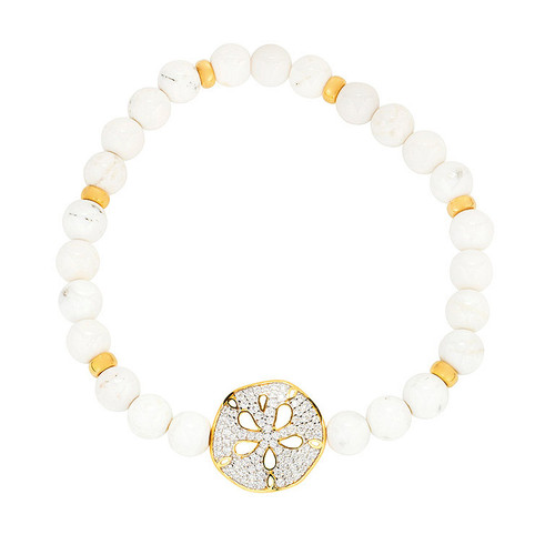 14Kt Gold Vermeil White Agate Sand Dollar Stretchy Bracelet
