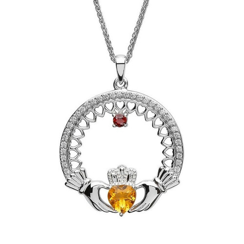 Single Stone Family Claddagh Pendant