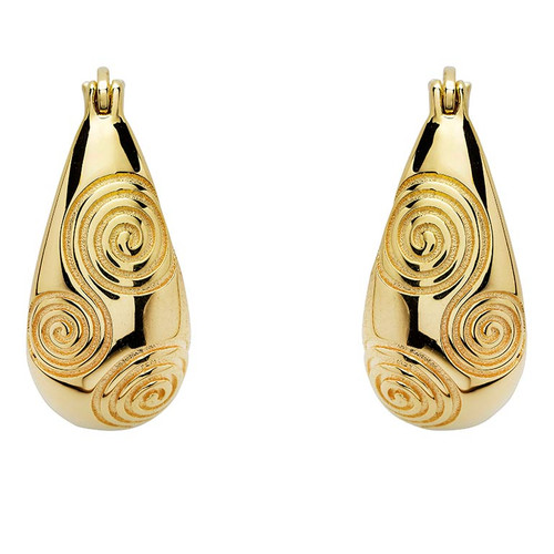 14kt Gold Vermeil Embossed Drop Celtic Triskele Hoop Earrings