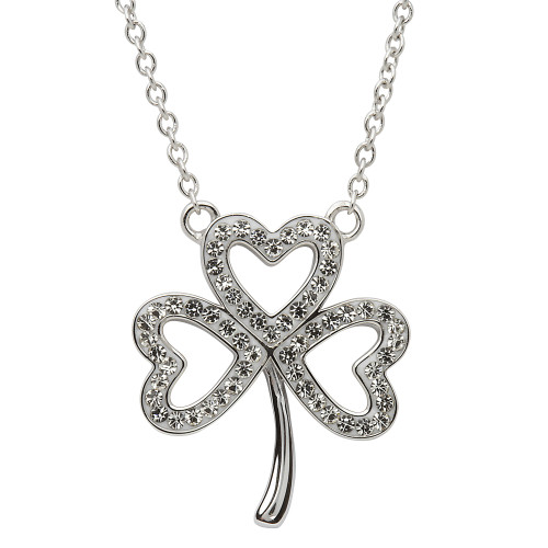 Open Shamrock Necklace Embellished With Crystals