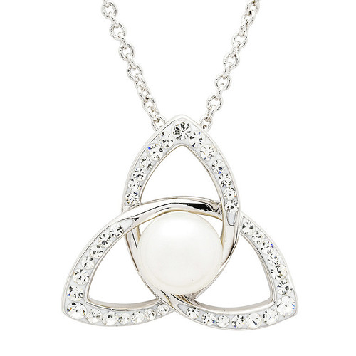 Platinum Plated Trinity Pearl & Crystal Necklace