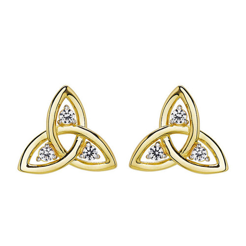 14kt Gold Vermeil Trinity Knot Stud Earrings with White Sapphires