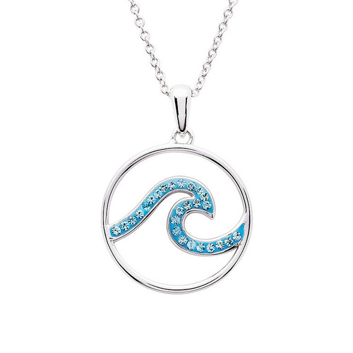 Aqua Round Wave Sterling Silver Pendant